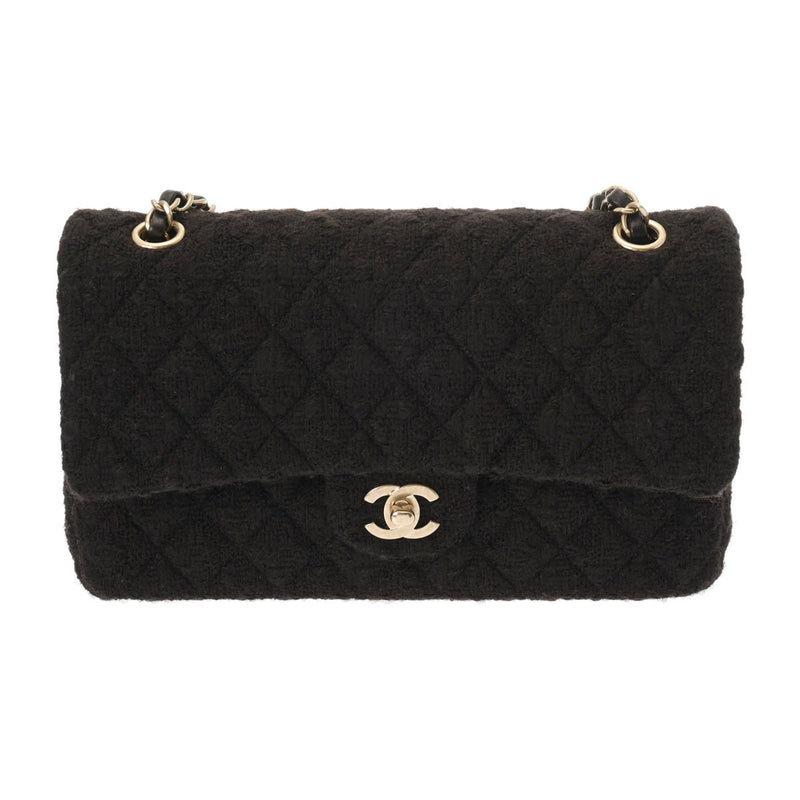 CHANEL シャネル マトラッセ Wフラップ チェーンショルダー 25cm ブラウン A01112 レディース ウール ツイード ショルダーバッグ 新同 中古 銀蔵