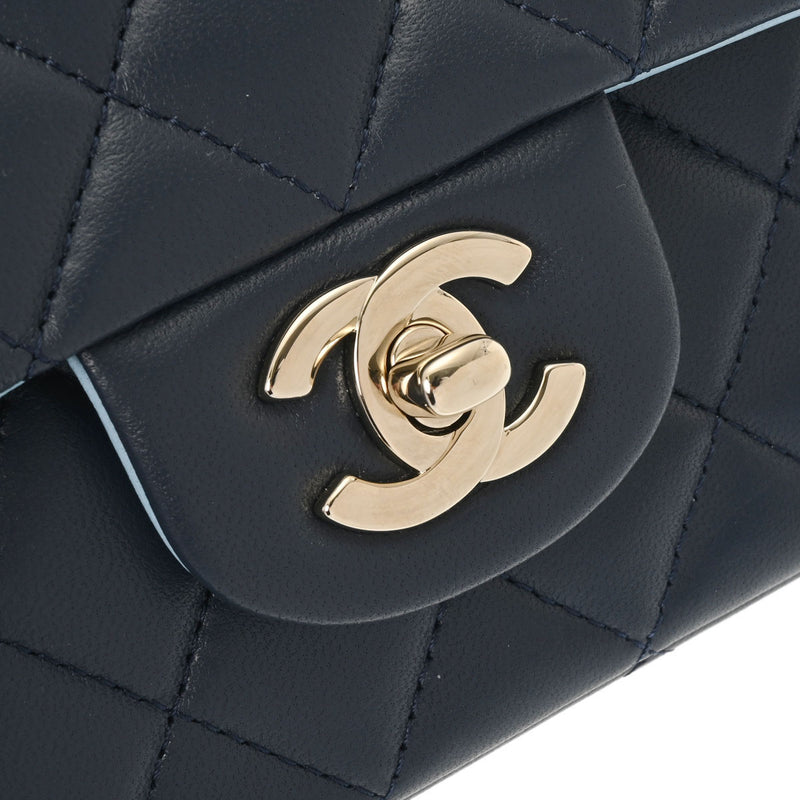 CHANEL シャネル マトラッセ トップハンドル 20cm 紺/水色 AS2431 レディース ラムスキン ショルダーバッグ 新同 中古 銀蔵