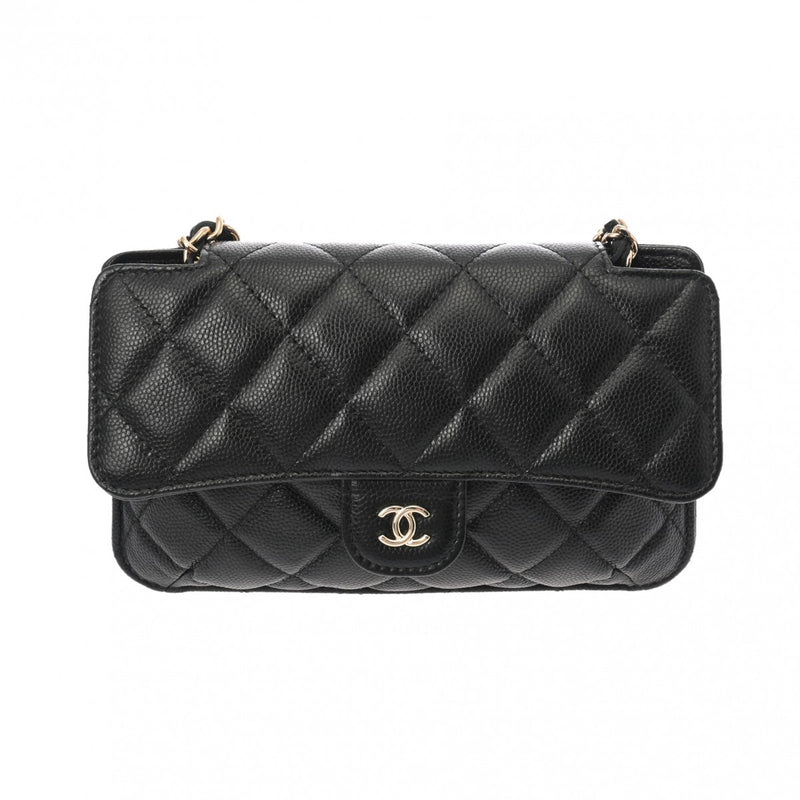 CHANEL シャネル チェーンショルダー エコバッグ付 ブラック AP2095 レディース キャビアスキン ナイロン ショルダーバッグ ABランク 中古 銀蔵