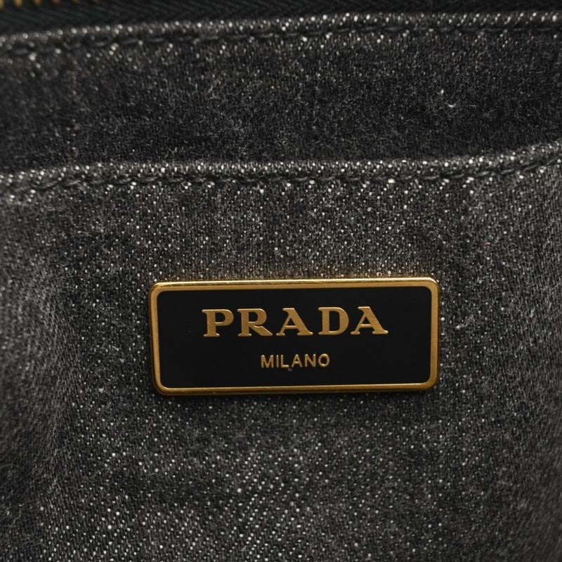 PRADA プラダ カナパ ミニトート 2WAY ブラック B2439G レディース デニム ハンドバッグ Aランク 中古 銀蔵