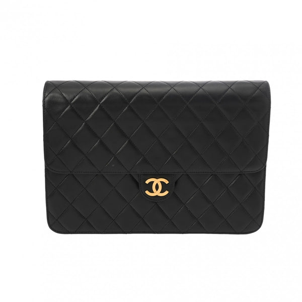 CHANEL シャネル マトラッセ プッシュロック チェーンショルダー 25cm ブラック レディース ラムスキン ショルダーバッグ ABランク 中古 銀蔵