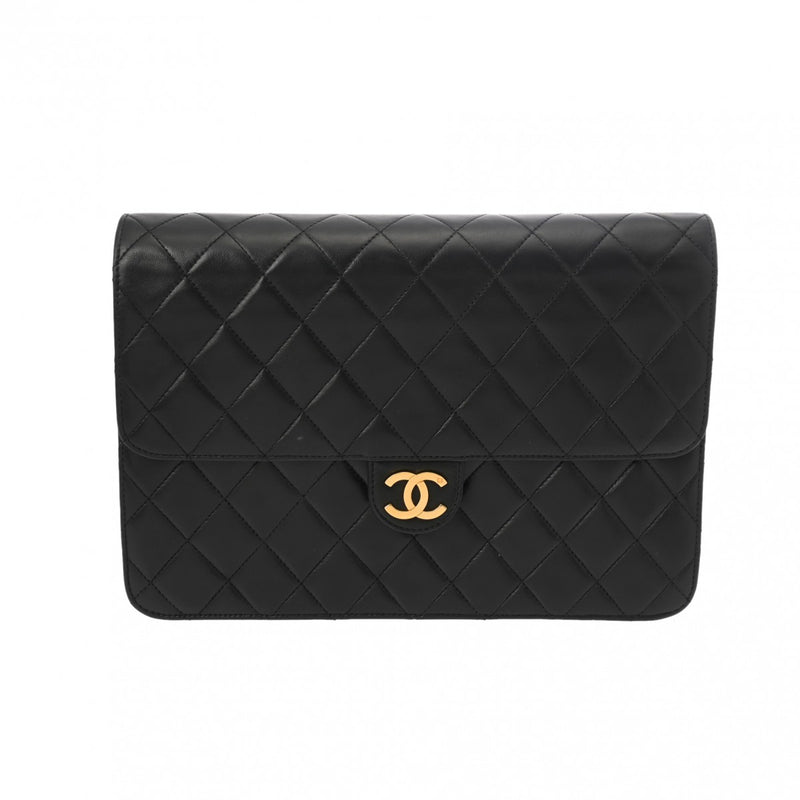 CHANEL シャネル マトラッセ プッシュロック チェーンショルダー 25cm ブラック レディース ラムスキン ショルダーバッグ ABランク 中古 銀蔵