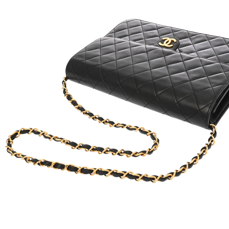 CHANEL シャネル マトラッセ プッシュロック チェーンショルダー 25cm ブラック レディース ラムスキン ショルダーバッグ ABランク 中古 銀蔵