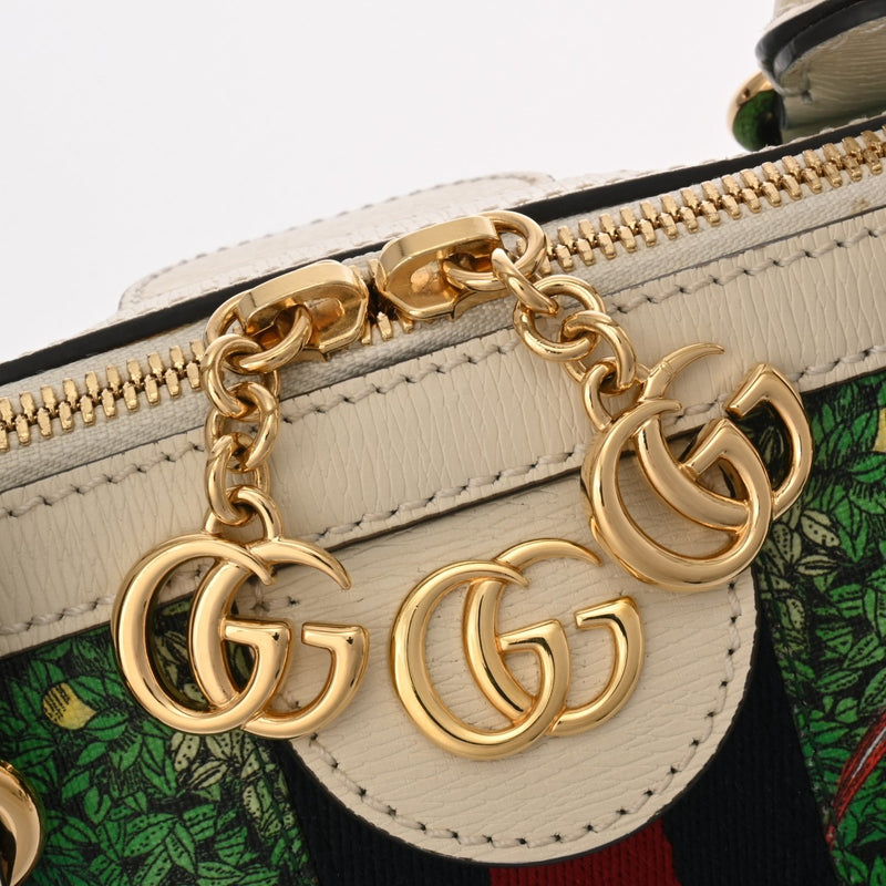 GUCCI グッチ 2WAYボストンバッグ ヒグチヨウココラボ ホワイト/グリーン 524532 レディース PVC レザー ハンドバッグ Aランク 中古 銀蔵