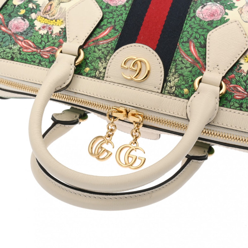 GUCCI グッチ 2WAYボストンバッグ ヒグチヨウココラボ ホワイト/グリーン 524532 レディース PVC レザー ハンドバッグ Aランク 中古 銀蔵