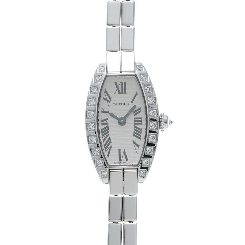 カルティエ ミニトノーラニエール ベゼルダイヤ WJ2004W3 シルバー レディース 腕時計 クォーツ 中古 銀蔵