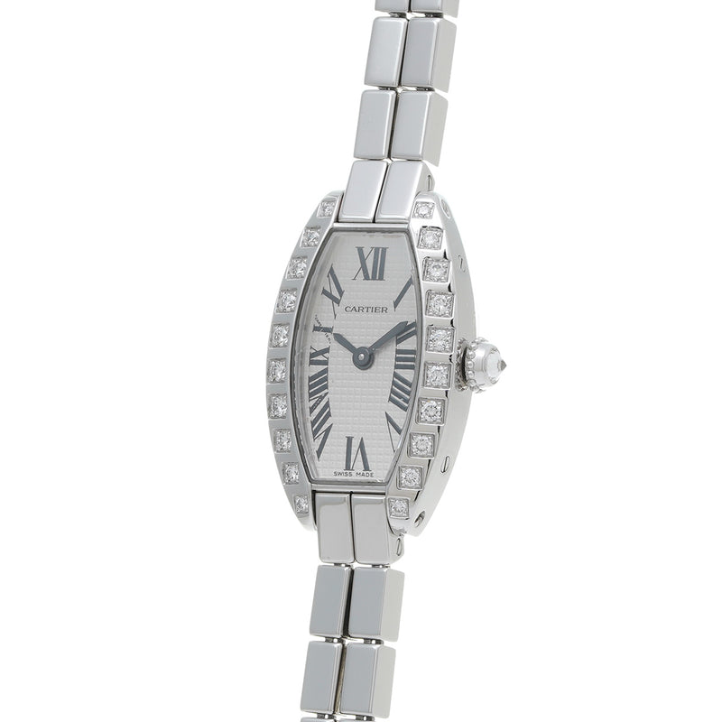 カルティエ ミニトノーラニエール ベゼルダイヤ WJ2004W3 シルバー レディース 腕時計 クォーツ 中古 銀蔵