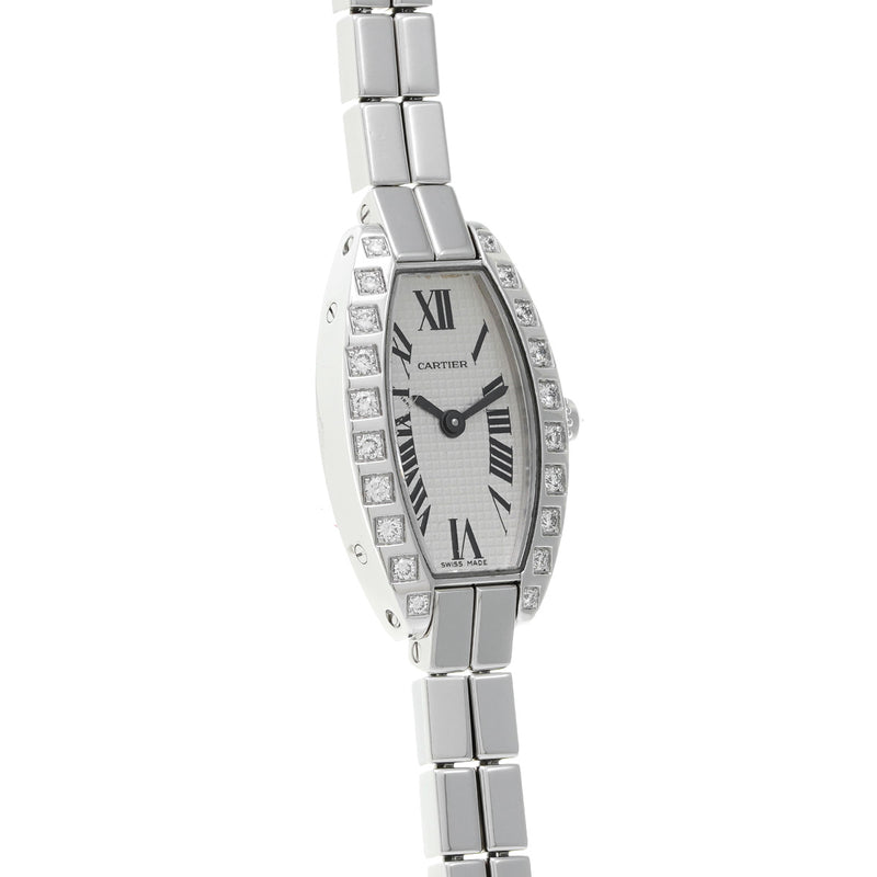 カルティエ ミニトノーラニエール ベゼルダイヤ WJ2004W3 シルバー レディース 腕時計 クォーツ 中古 銀蔵