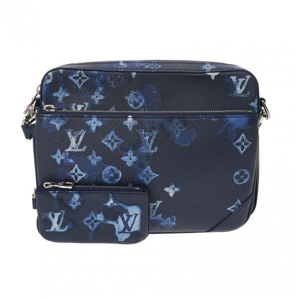 LOUIS VUITTON ルイヴィトン モノグラムウォーターカラー トリオメッセンジャー ブルー M57840 メンズ トリヨンレザー ショルダーバッグ Aランク 中古 銀蔵