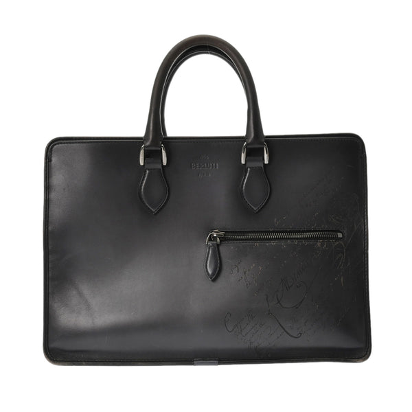 BERLUTI ベルルッティ アンジュール カリグラフィ ブラック/グレー メンズ スクリットレザー ブリーフケース Bランク 中古 銀蔵