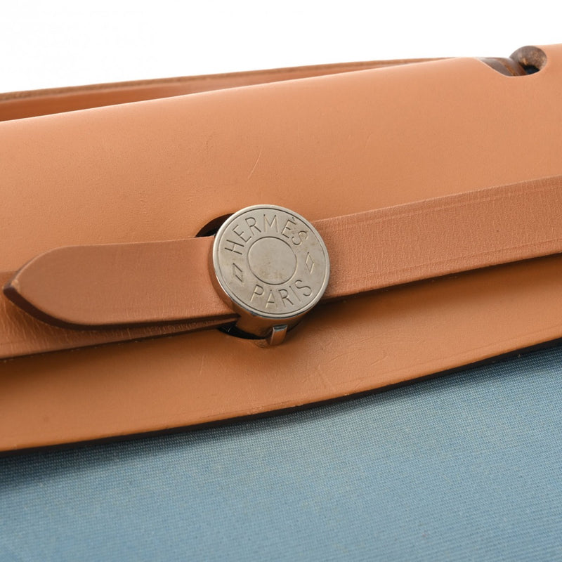 HERMES エルメス エールバッグ ジップ PM 2WAY ブルーザンジバル/ナチュラル T刻印(2015年頃) レディース トワルオフィシェ/ヴァッシュハンター ハンドバッグ Bランク 中古 銀蔵