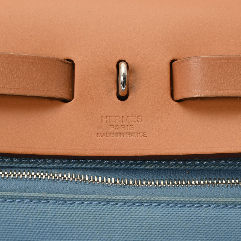 HERMES エルメス エールバッグ ジップ PM 2WAY ブルーザンジバル/ナチュラル T刻印(2015年頃) レディース トワルオフィシェ/ヴァッシュハンター ハンドバッグ Bランク 中古 銀蔵