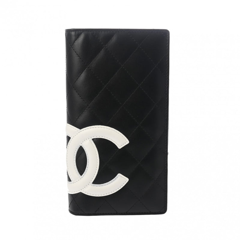 CHANEL シャネル カンボンライン 二つ折り 黒/白 レディース レザー 長財布 Aランク 中古 銀蔵