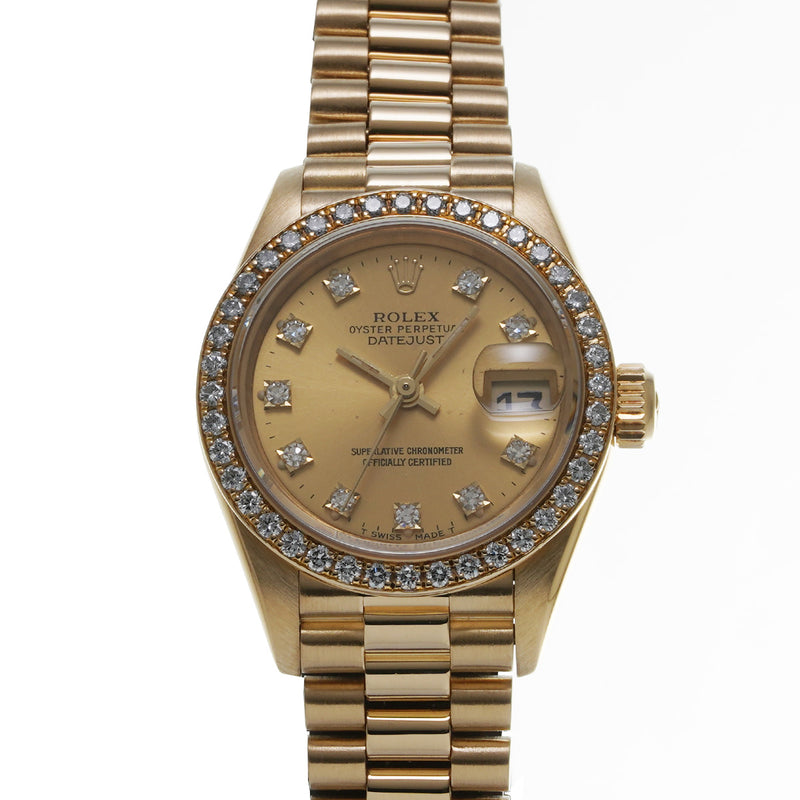 ロレックス デイトジャスト ベゼルダイヤ 69138G N番(1991年頃製造) シャンパン レディース 腕時計 自動巻き 中古 銀蔵