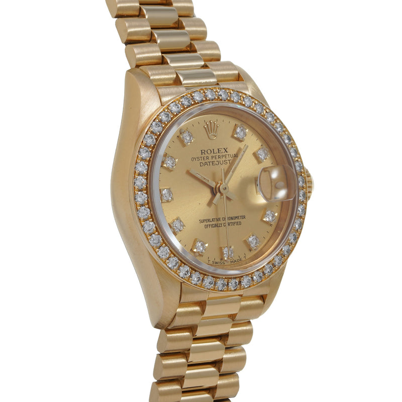 ロレックス デイトジャスト ベゼルダイヤ 69138G N番(1991年頃製造) シャンパン レディース 腕時計 自動巻き 中古 銀蔵