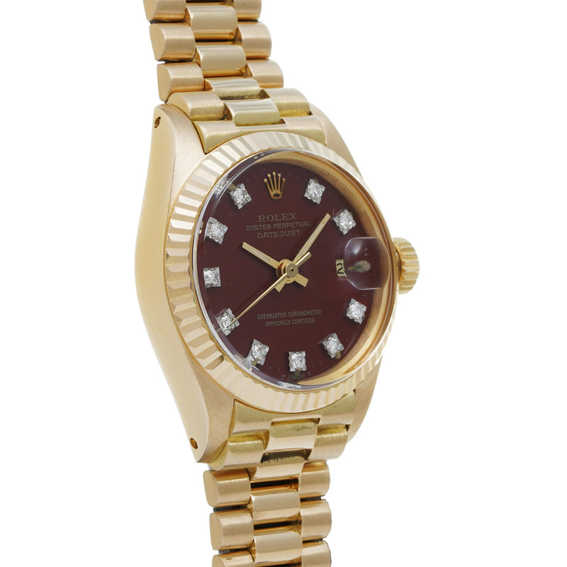 ロレックス デイトジャスト ステラダイヤル アンティーク 6917G 63番台(1980年頃製造) バーガンディ/ダイヤモンド レディース 腕時計 自動巻き 中古 銀蔵