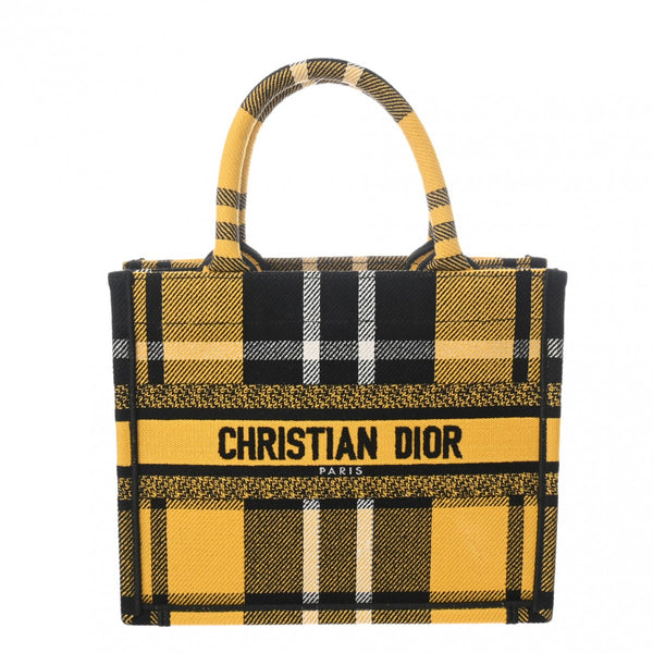 CHRISTIAN DIOR クリスチャンディオール ブックトート スモール チェック柄 イエロー/ブラック レディース キャンバス ハンドバッグ Aランク 中古 銀蔵