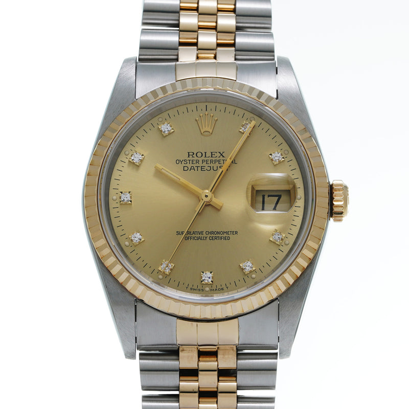 ロレックス デイトジャスト 10Pダイヤ 16233G L番(1989年頃製造) シャンパン/ダイヤモンド メンズ 腕時計 自動巻き 中古 銀蔵