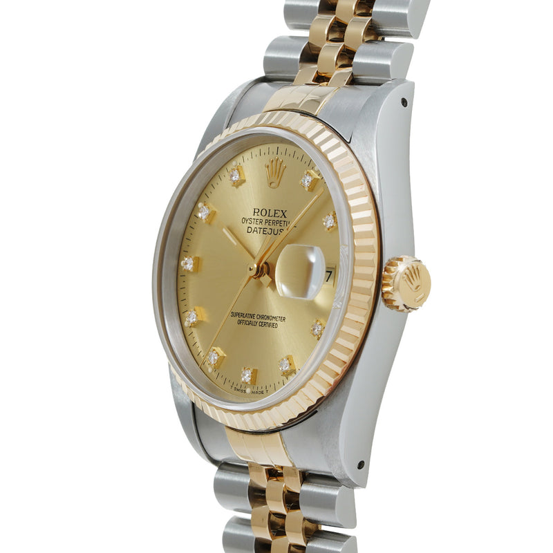 ロレックス デイトジャスト 10Pダイヤ 16233G L番(1989年頃製造) シャンパン/ダイヤモンド メンズ 腕時計 自動巻き 中古 銀蔵