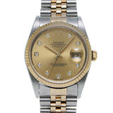 ロレックス デイトジャスト 10Pダイヤ 16233G シャンパン/ダイヤモンド メンズ 腕時計 自動巻き 中古 銀蔵