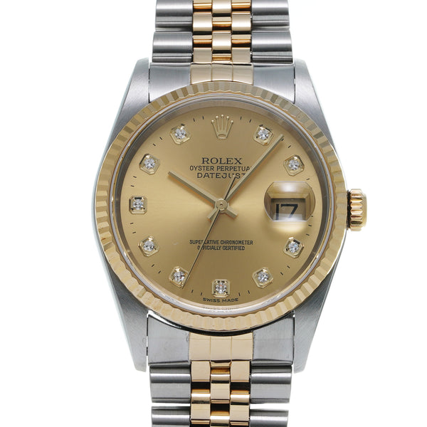 ロレックス デイトジャスト 10Pダイヤ 16233G シャンパン/ダイヤモンド メンズ 腕時計 自動巻き 中古 銀蔵