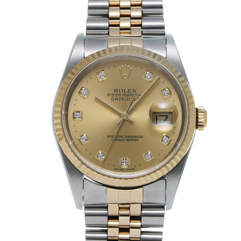 ロレックス デイトジャスト 10Pダイヤ 16233G シャンパン/ダイヤモンド メンズ 腕時計 自動巻き 中古 銀蔵