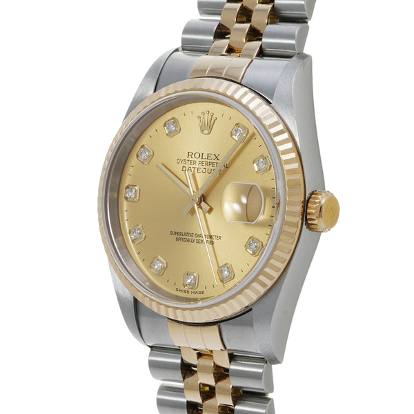 ロレックス デイトジャスト 10Pダイヤ 16233G シャンパン/ダイヤモンド メンズ 腕時計 自動巻き 中古 銀蔵