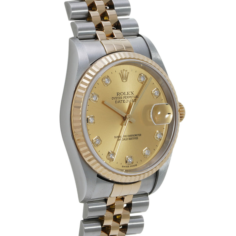 ロレックス デイトジャスト 10Pダイヤ 16233G シャンパン/ダイヤモンド メンズ 腕時計 自動巻き 中古 銀蔵