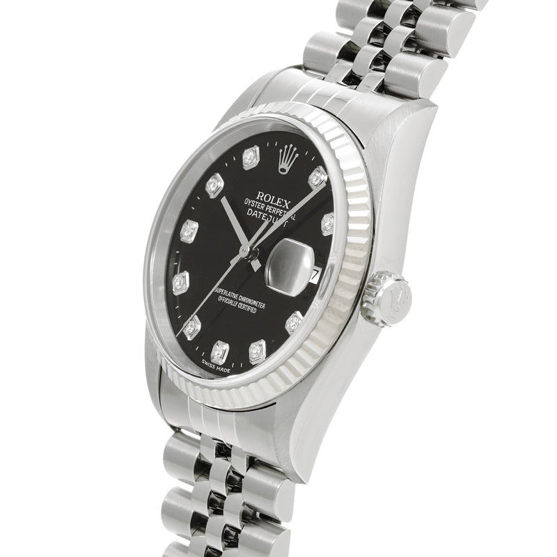 ロレックス デイトジャスト 10Pダイヤ 16234G K番(2001年頃製造) ブラック/ダイヤモンド メンズ 腕時計 自動巻き 中古 銀蔵