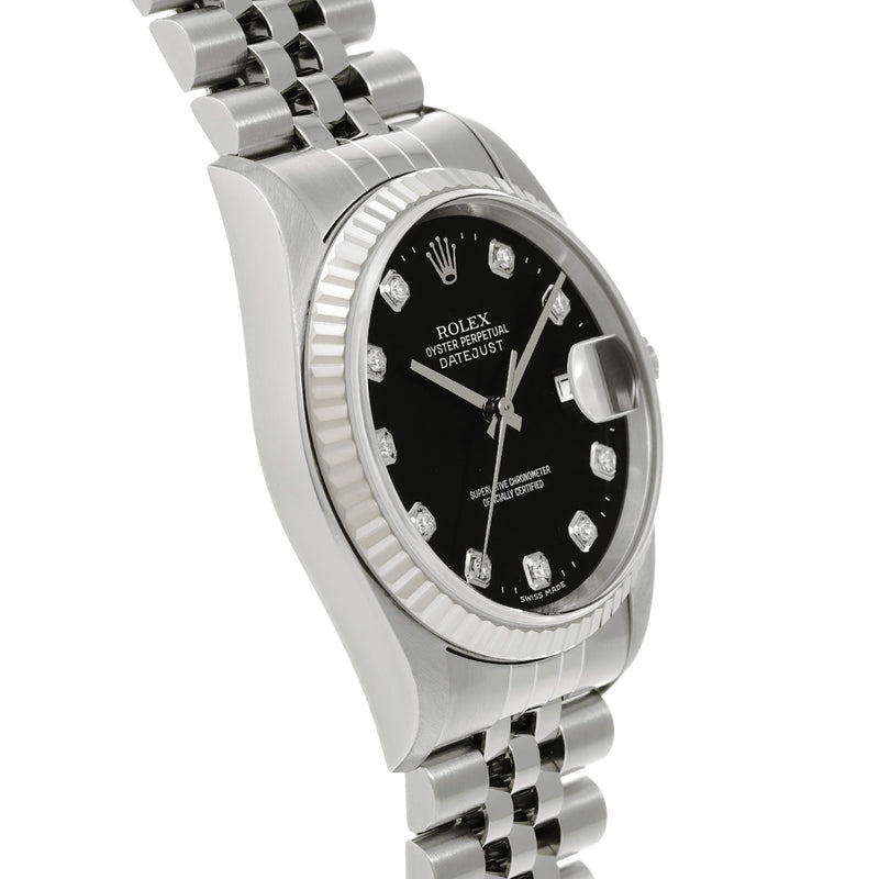 ロレックス デイトジャスト 10Pダイヤ 16234G K番(2001年頃製造) ブラック/ダイヤモンド メンズ 腕時計 自動巻き 中古 銀蔵