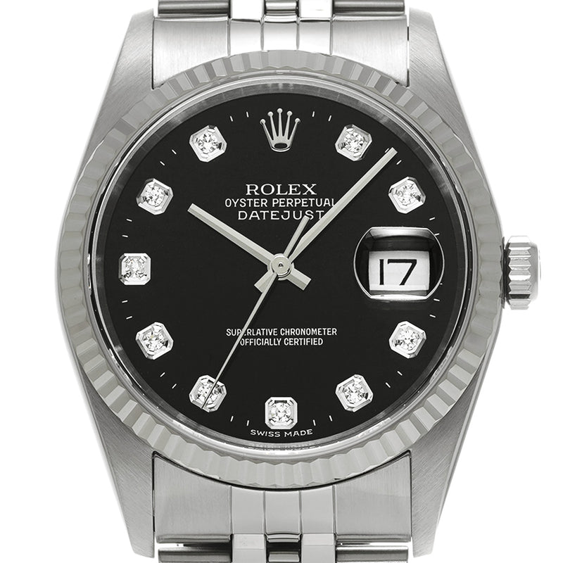 ロレックス デイトジャスト 10Pダイヤ 16234G K番(2001年頃製造) ブラック/ダイヤモンド メンズ 腕時計 自動巻き 中古 銀蔵