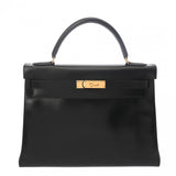 HERMES エルメス ケリー 32 内縫い 2WAY ブラック □A刻印(1997年頃) レディース ボックスカーフ ハンドバッグ ABランク 中古 銀蔵