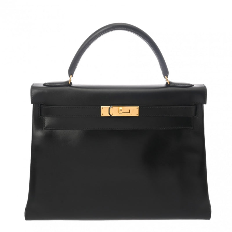 HERMES エルメス ケリー 32 内縫い 2WAY ブラック □A刻印(1997年頃) レディース ボックスカーフ ハンドバッグ ABランク 中古 銀蔵