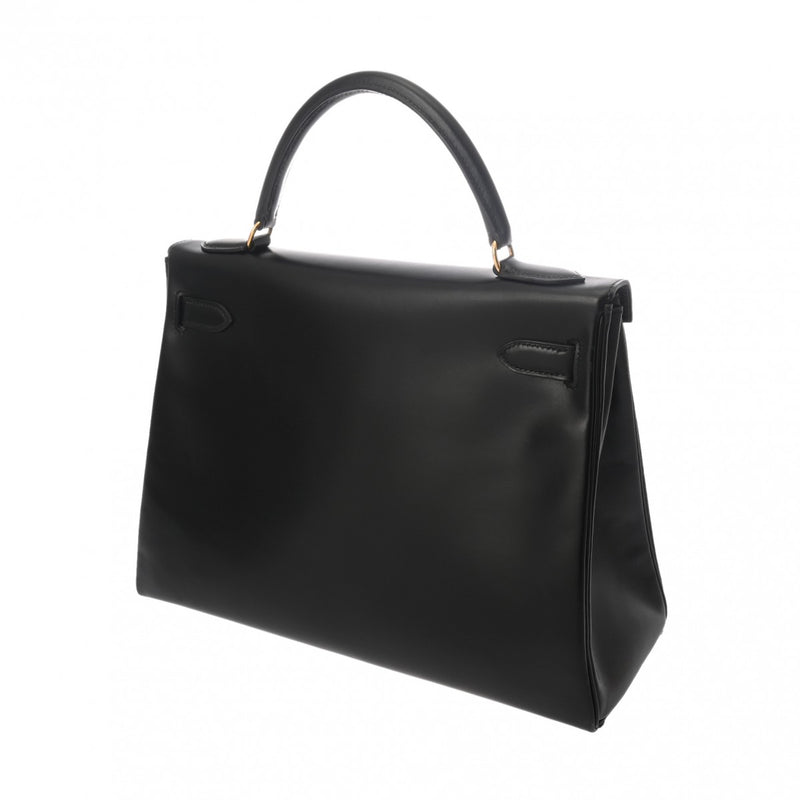 HERMES エルメス ケリー 32 内縫い 2WAY ブラック □A刻印(1997年頃) レディース ボックスカーフ ハンドバッグ ABランク 中古 銀蔵