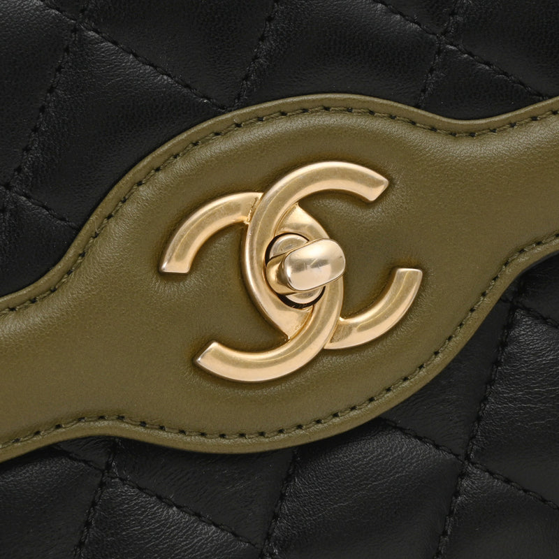 CHANEL シャネル マトラッセ シングルフラップ チェーンショルダー ブラック/カーキ A69900 レディース ラムスキン ショルダーバッグ Aランク 中古 銀蔵