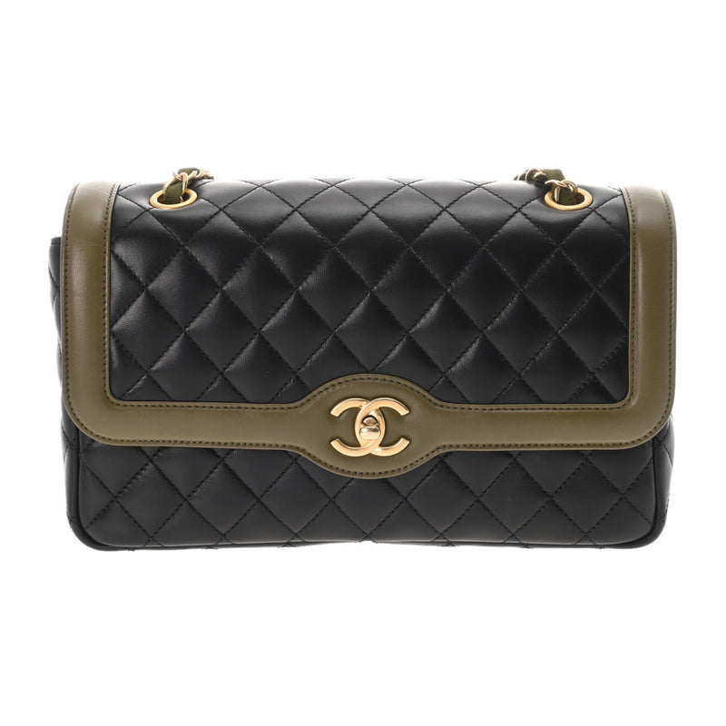 CHANEL シャネル マトラッセ シングルフラップ チェーンショルダー ブラック/カーキ A69900 レディース ラムスキン ショルダーバッグ Aランク 中古 銀蔵