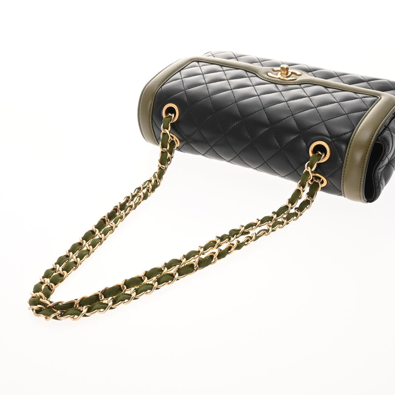 CHANEL シャネル マトラッセ シングルフラップ チェーンショルダー ブラック/カーキ A69900 レディース ラムスキン ショルダーバッグ Aランク 中古 銀蔵