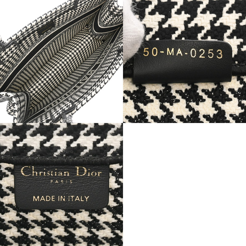 CHRISTIAN DIOR クリスチャンディオール ブックトート ミディアム ハウンドトゥース ブラック/ホワイト M1296ZRPIS レディース キャンバス ハンドバッグ 新同 中古 銀蔵