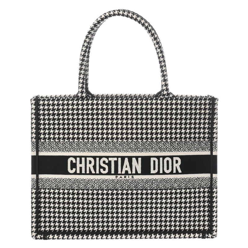 CHRISTIAN DIOR クリスチャンディオール ブックトート ミディアム ハウンドトゥース ブラック/ホワイト M1296ZRPIS レディース キャンバス ハンドバッグ 新同 中古 銀蔵