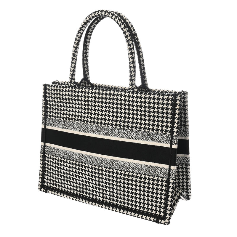 CHRISTIAN DIOR クリスチャンディオール ブックトート ミディアム ハウンドトゥース ブラック/ホワイト M1296ZRPIS レディース キャンバス ハンドバッグ 新同 中古 銀蔵