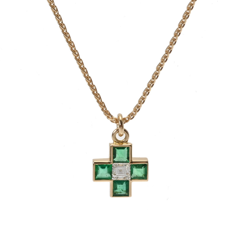 BVLGARI ブルガリ クロス エメラルド ダイヤ レディース K18イエローゴールド YG ネックレス Aランク 中古 銀蔵
