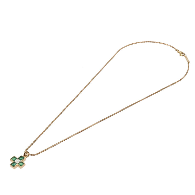 BVLGARI ブルガリ クロス エメラルド ダイヤ レディース K18イエローゴールド YG ネックレス Aランク 中古 銀蔵