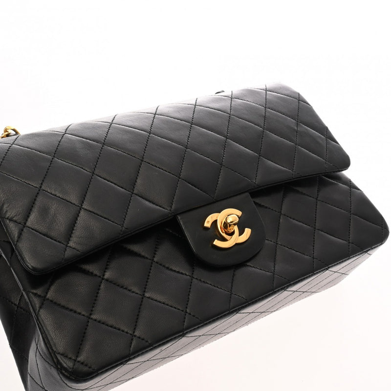 CHANEL シャネル マトラッセ チェーンショルダー Wフラップ 25cm ブラック A01112 レディース ラムスキン ショルダーバッグ Bランク 中古 銀蔵