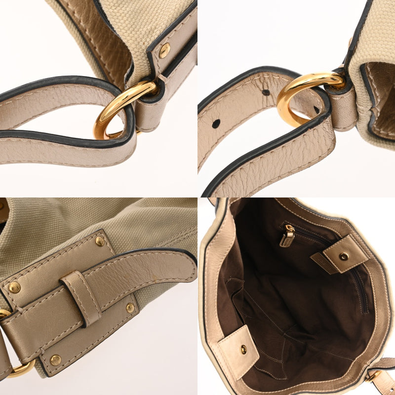 LOEWE ロエベ ブロンズ/ベージュ レディース キャンバス レザー ショルダーバッグ Bランク 中古 銀蔵