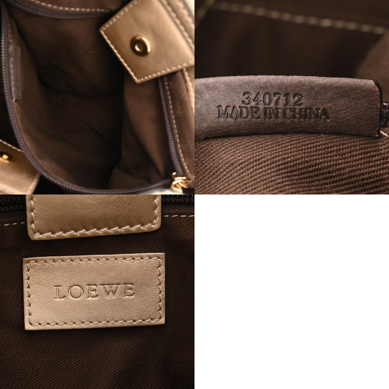 LOEWE ロエベ ブロンズ/ベージュ レディース キャンバス レザー ショルダーバッグ Bランク 中古 銀蔵