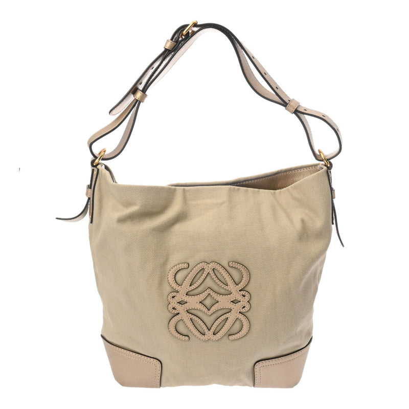 LOEWE ロエベ ブロンズ/ベージュ レディース キャンバス レザー ショルダーバッグ Bランク 中古 銀蔵