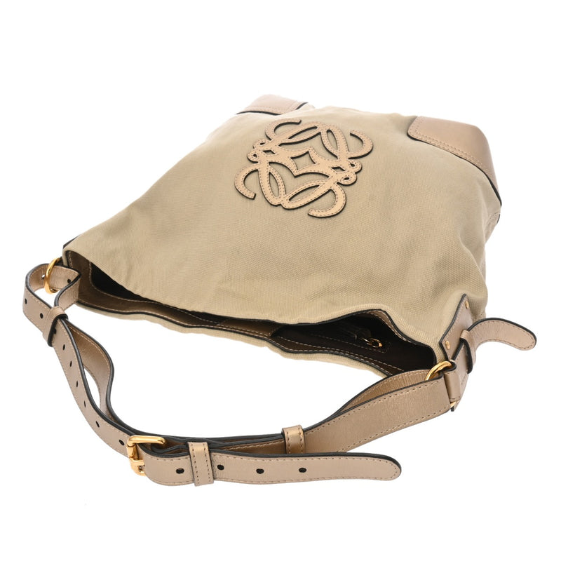 LOEWE ロエベ ブロンズ/ベージュ レディース キャンバス レザー ショルダーバッグ Bランク 中古 銀蔵