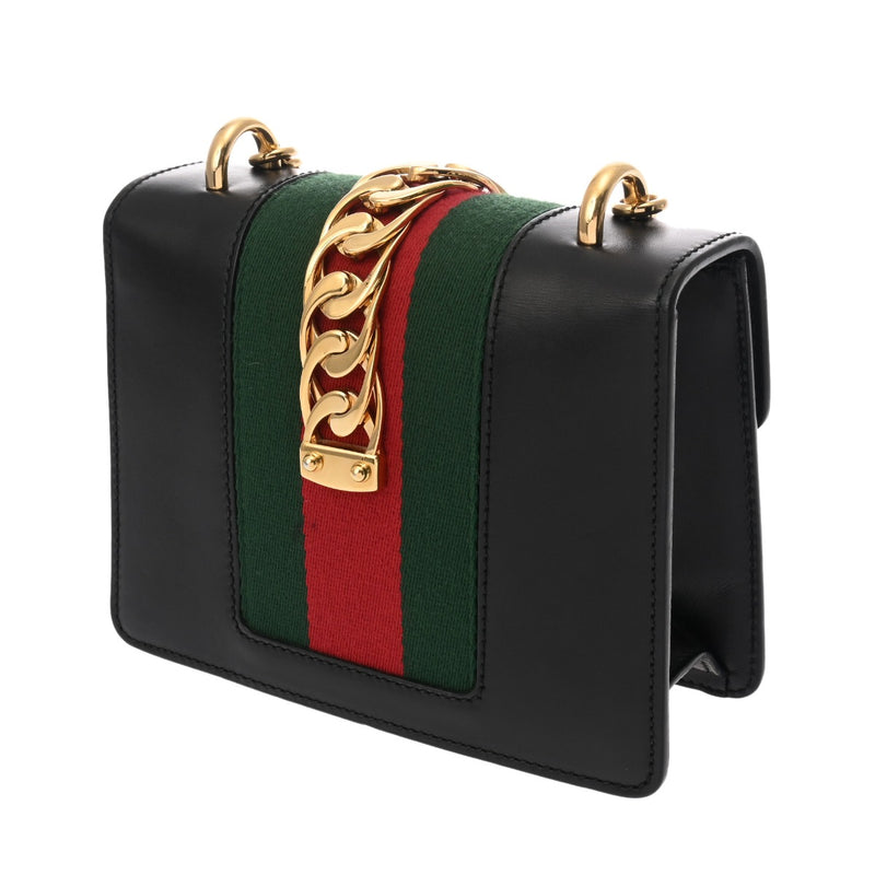 GUCCI グッチ シルヴィ ミニ チェーンショルダー ブラック 431666 レディース レザー ショルダーバッグ ABランク 中古 銀蔵