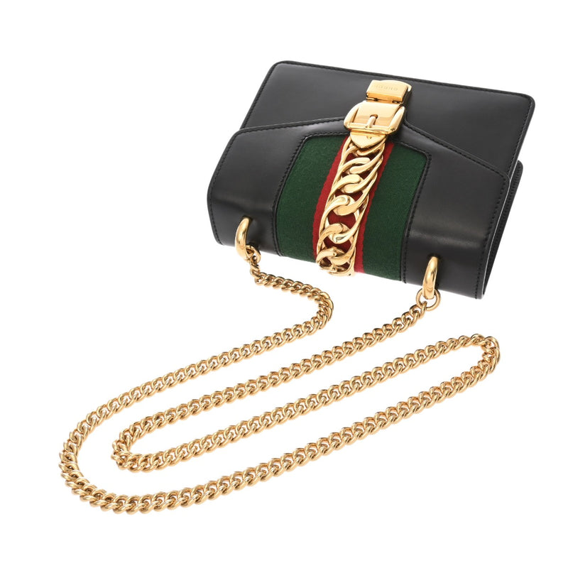 GUCCI グッチ シルヴィ ミニ チェーンショルダー ブラック 431666 レディース レザー ショルダーバッグ ABランク 中古 銀蔵