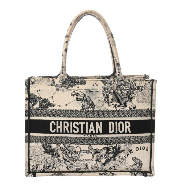 CHRISTIAN DIOR クリスチャンディオール ブックトート ミディアム ゾディアック エンブロイダリー ブラック/ホワイト レディース キャンバス ハンドバッグ Bランク 中古 銀蔵